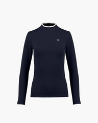 FAIRLIAR WOMEN FRILL HIGH NECK LONG SLEEVE T-SHIRT NAVY
