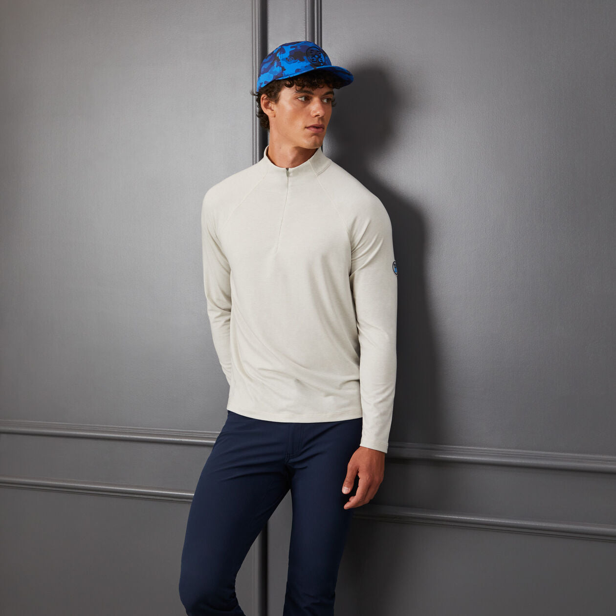 G/FORE 23SS MEN M?LANGE LUXE QUARTER ZIP MID LAYER STONE