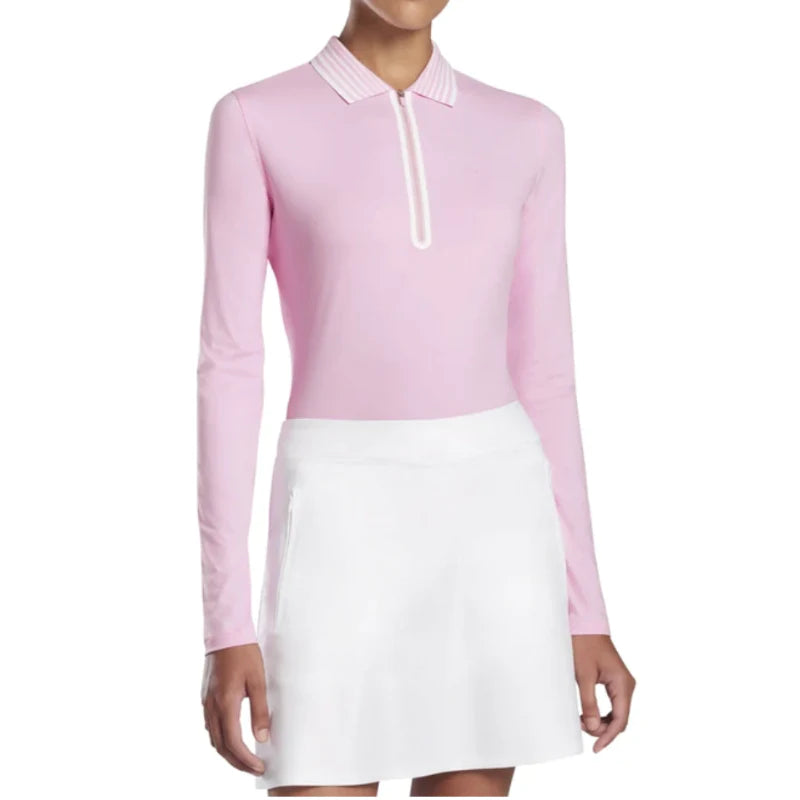 G/FORE WOMEN FEATHERWEIGHT SILKY TECH NYLON QUARTER ZIP POLO BLUSH