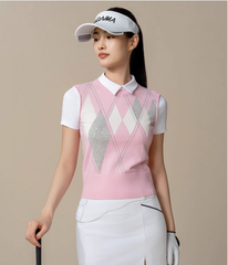 Honma Women Spring Argyle Knit Polo