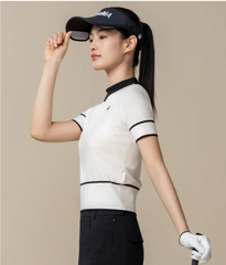 HONMA Women Spring Slanted Knit Short Sleeve Polo