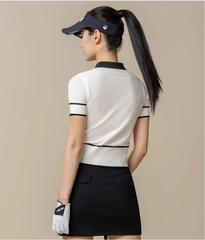 HONMA Women Spring Slanted Knit Short Sleeve Polo