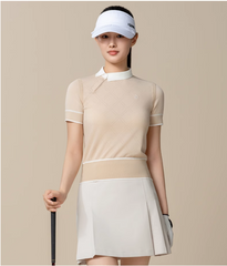 HONMA Women Spring Slanted Knit Short Sleeve Polo