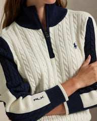 Ralph Lauren RLX Women Paneled Cable-Knit Quarter-Zip