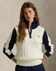 Ralph Lauren RLX Women Paneled Cable-Knit Quarter-Zip