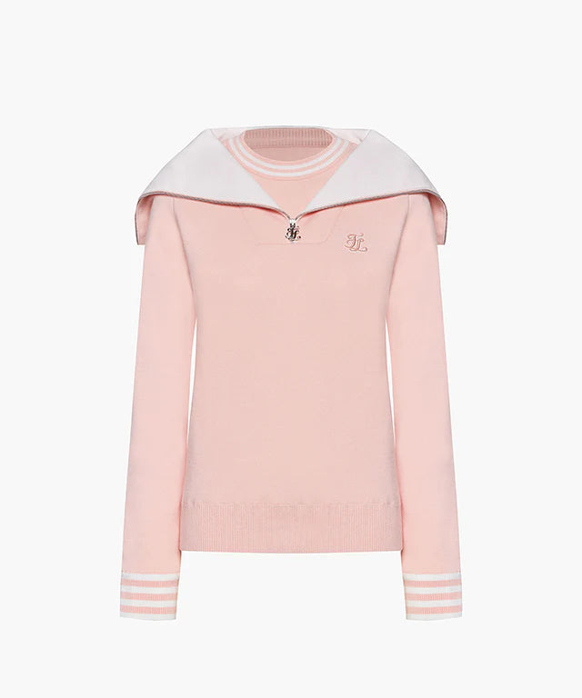 FAIRLIAR FW22 WINDBLOCK SHAWL COLLAR ZIPUP KNIT PINK CORAL