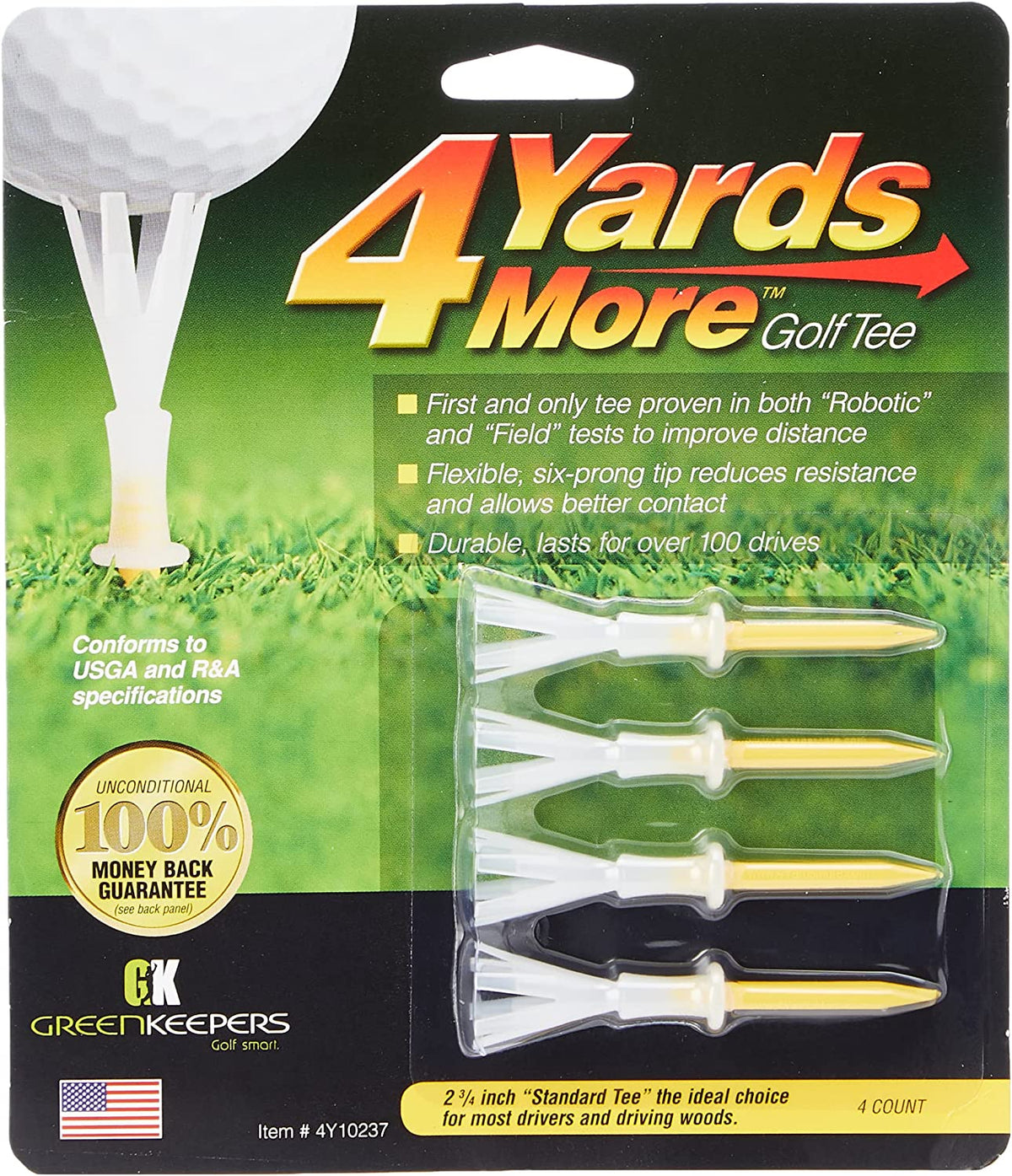 GREEN KEEPERS 4 YARDS MORE GOLF TEES 2 3/4" BLISTER PACK