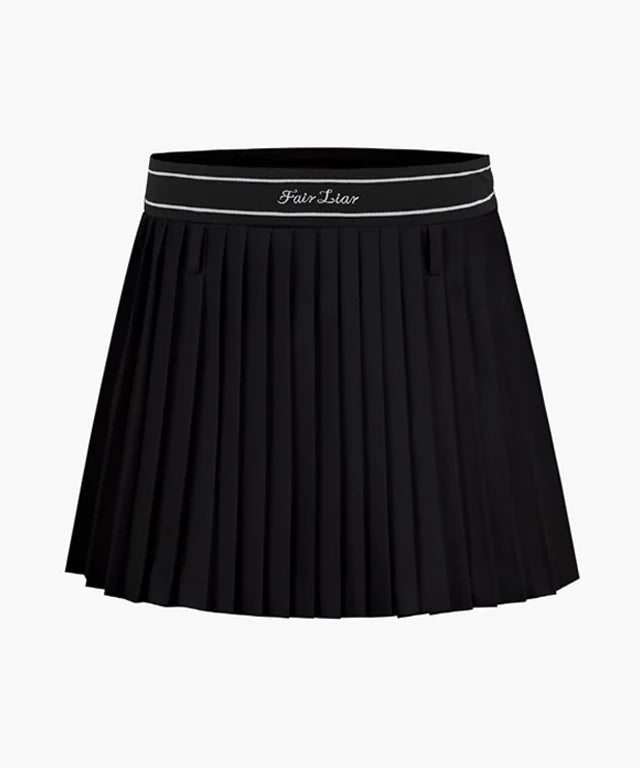 FairLiar 23SS Highwaist Pleats Skirt With Belt BLACK