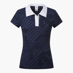 DESCENTE Golf Women's Wide Collar Pattern Short Sleeve T-shirt