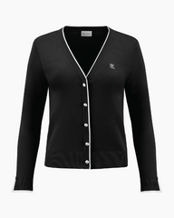 FAIRLIAR WOMEN V-NECK COLOR SCHEME LINE CARDIGAN BLACK