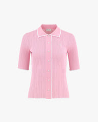 FAIRLIAR WOMEN SCALLOP COLLAR CROPPED SLEEVE KNIT TOP PINK