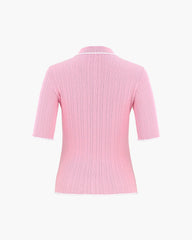 FAIRLIAR WOMEN SCALLOP COLLAR CROPPED SLEEVE KNIT TOP