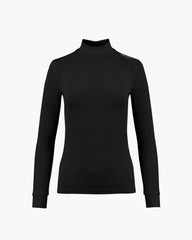 FAIRLIAR WOMEN NECK SHIRRING MOCK NECK T-SHIRT BLACK