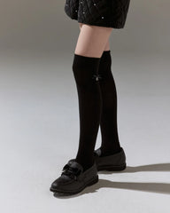 FAIRLIAR Women Leather Ribbon Knee-High Socks