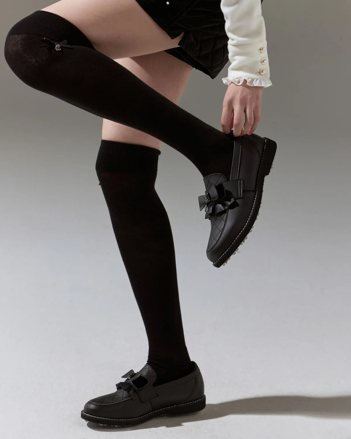 FAIRLIAR Women Leather Ribbon Knee-High Socks