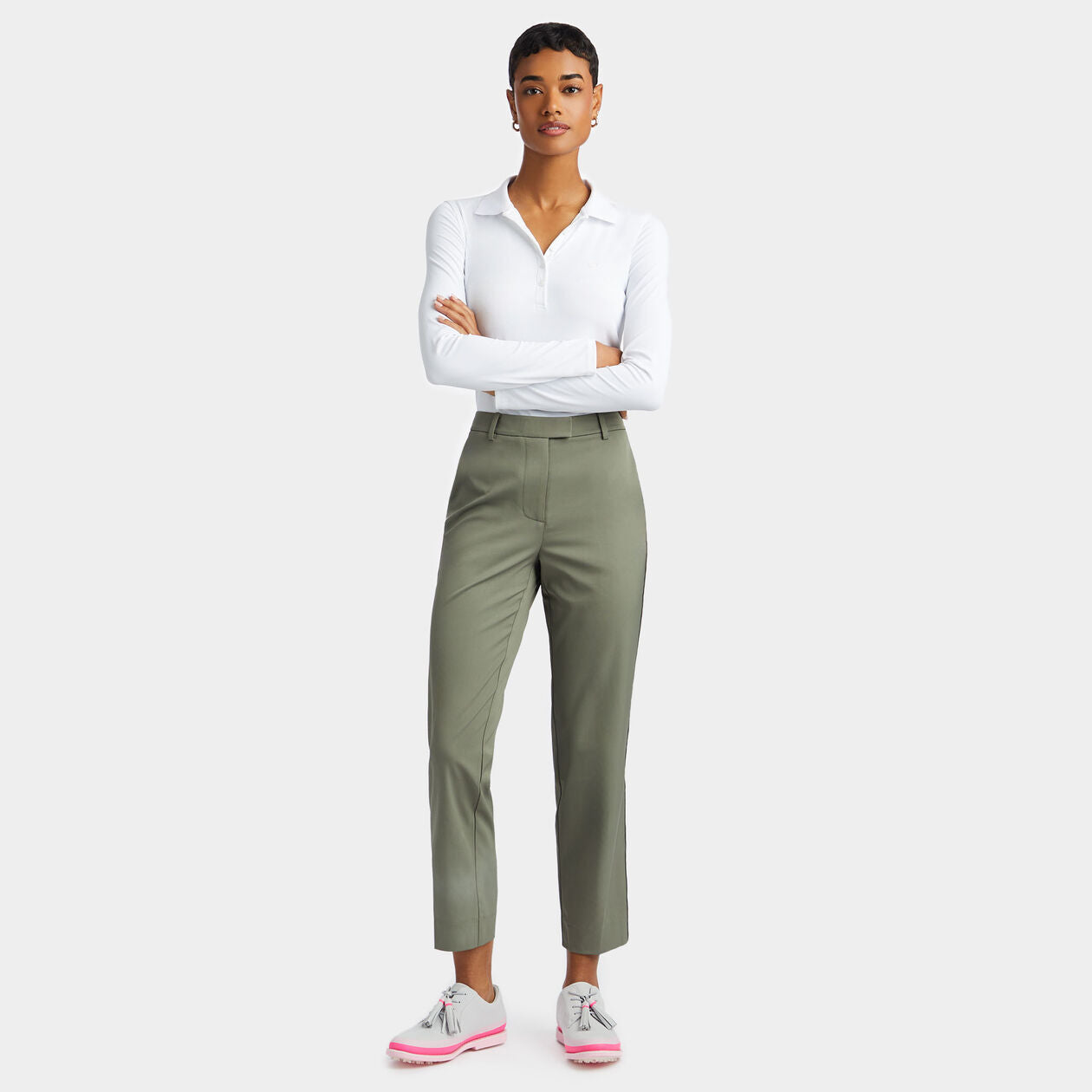 G/FORE WOMEN STRETCH TECH TWILL MID RISE STRAIGHT TAPERED LEG TROUSER