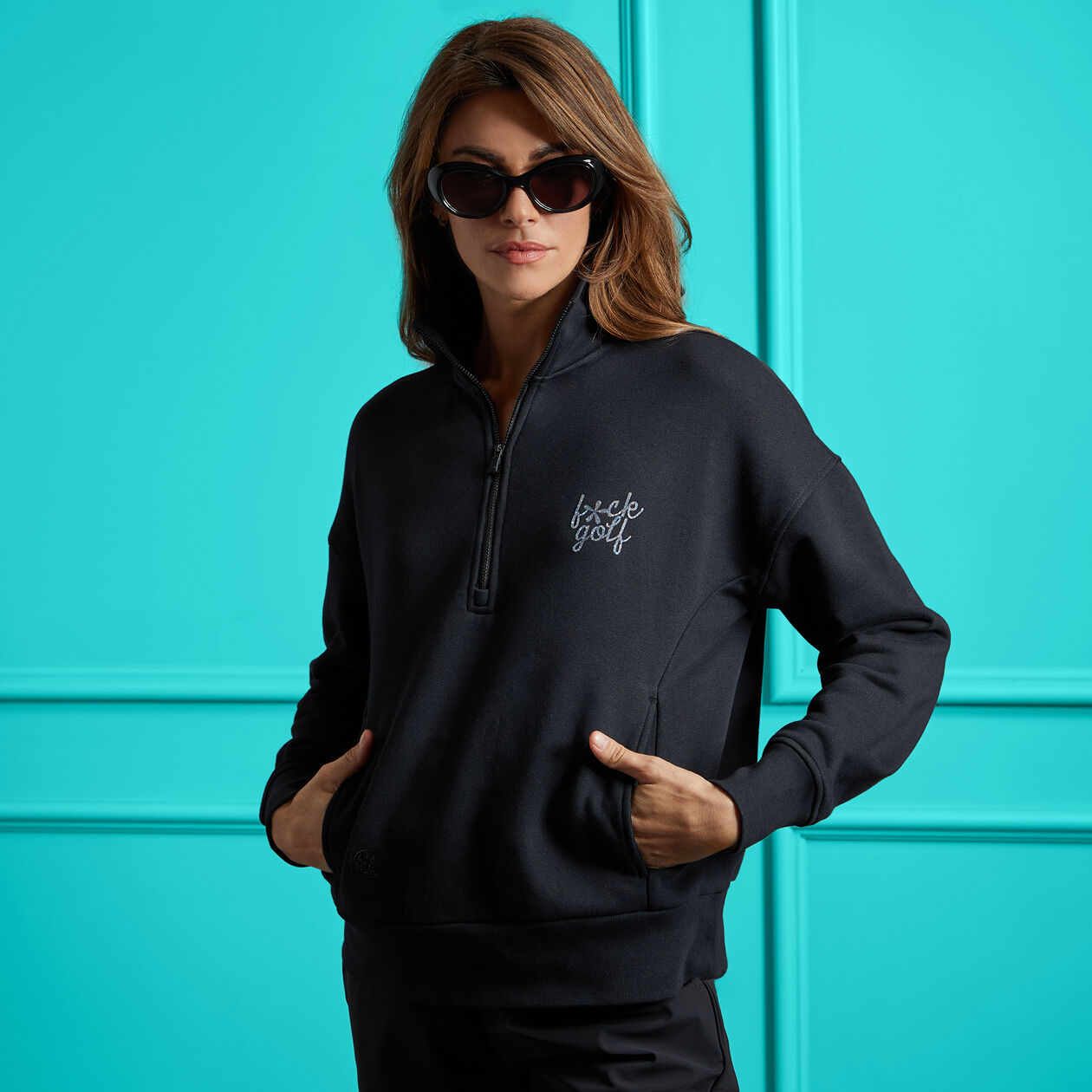 G/FORE WOMEN F*CK GOLF FRENCH TERRY QUARTER ZIP BOXY PULLOVER