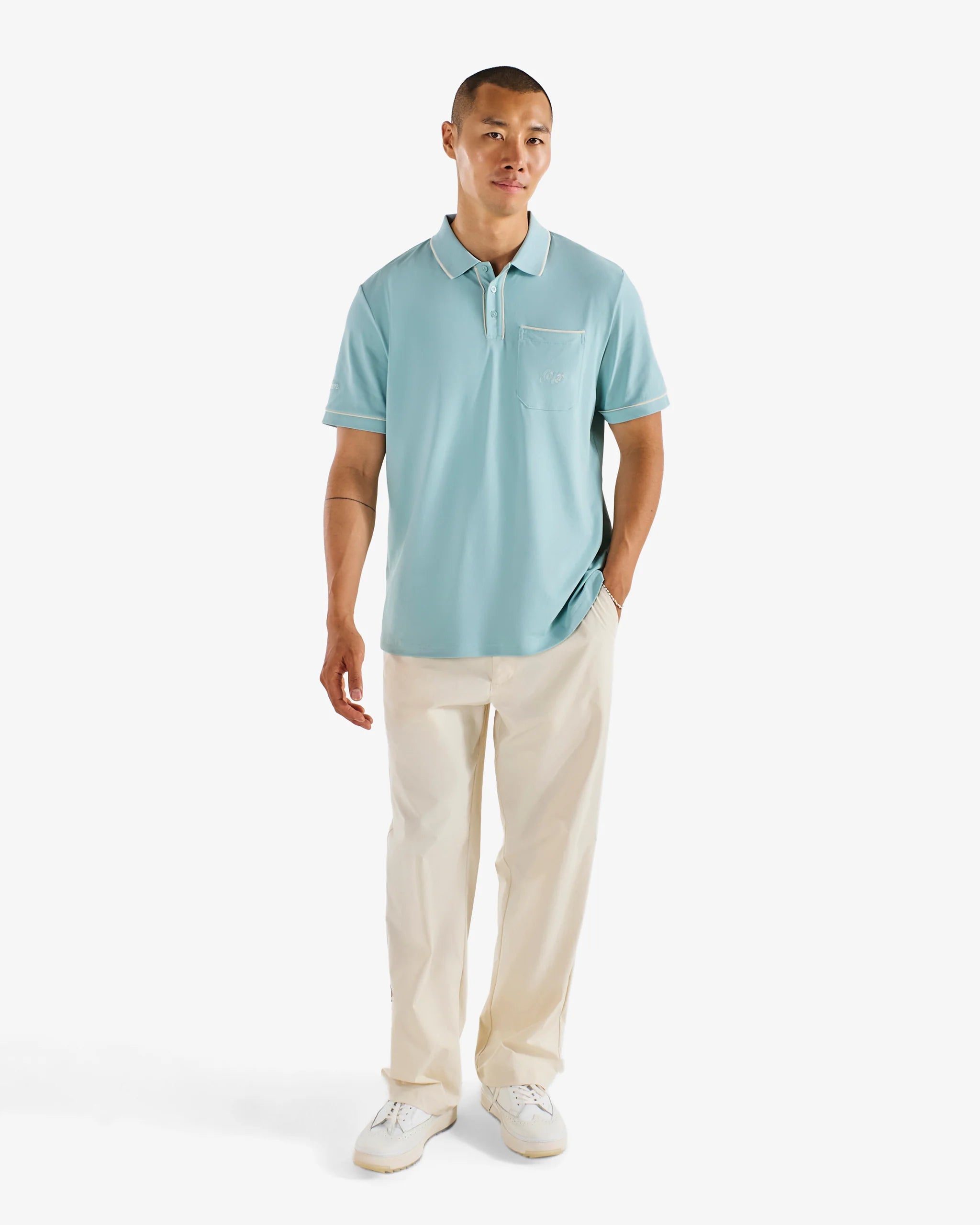 Malbon Golf Men's Dove Performance Pique Polo