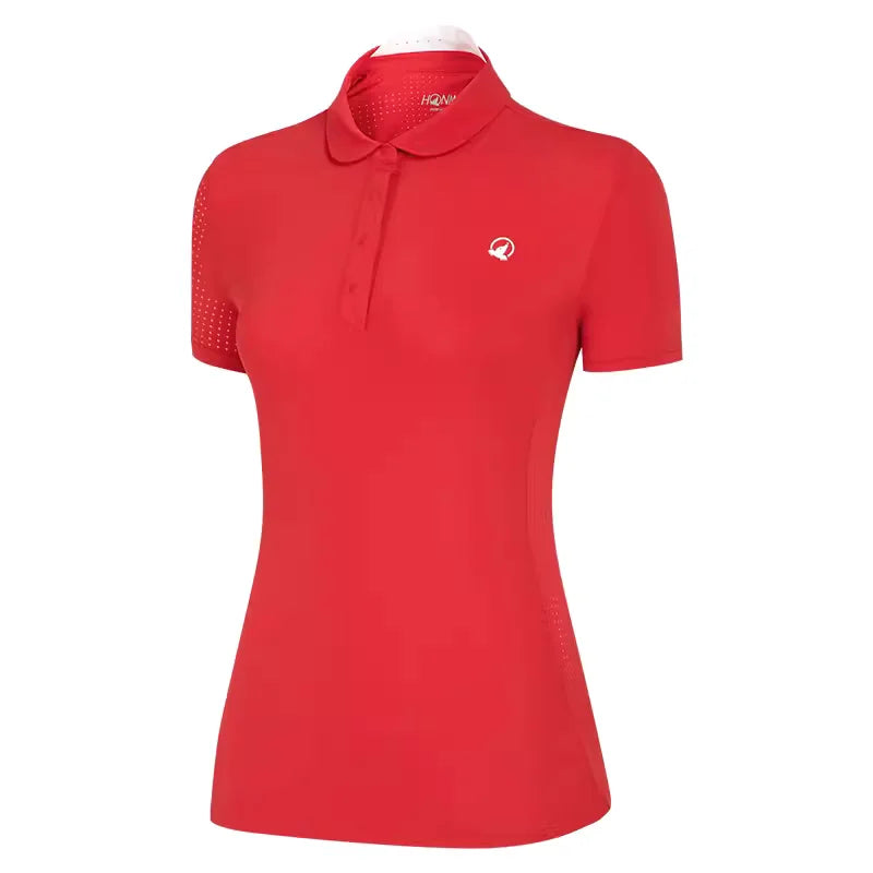 HONMA WOMEN PURE COLOR SHORT SLEEVE POLO RED