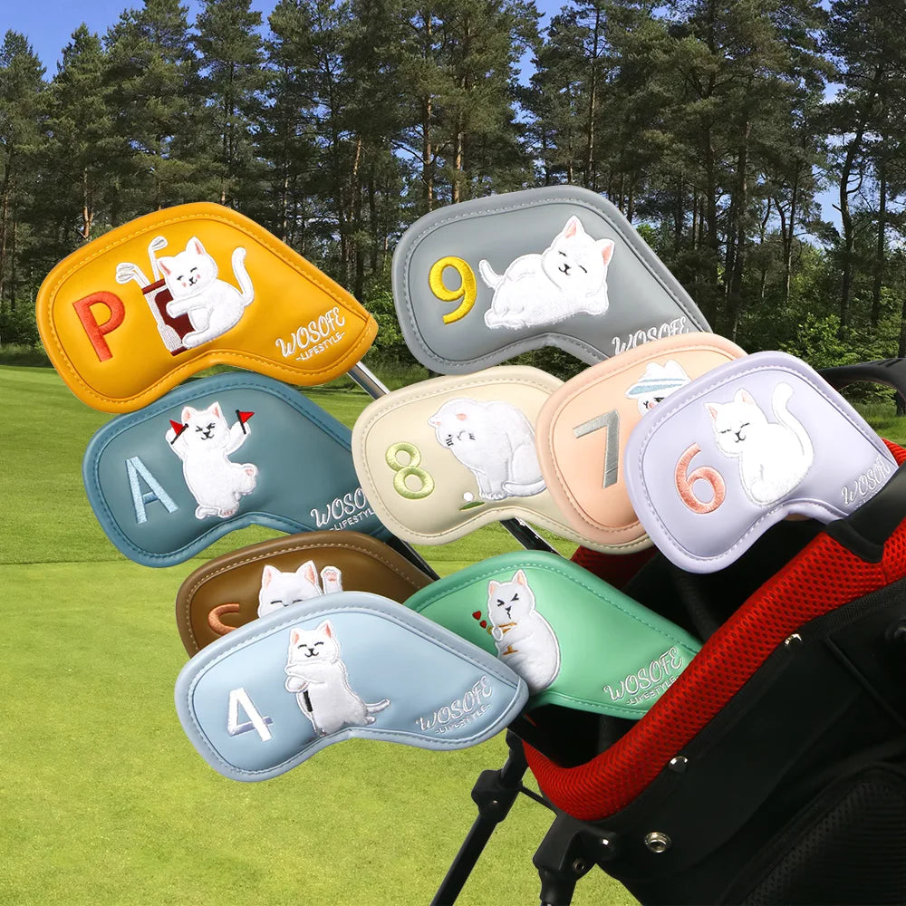 Par-Tee Golf Cat Fluffy Pattern Iron Set Headcover 9pcs #4-PAS