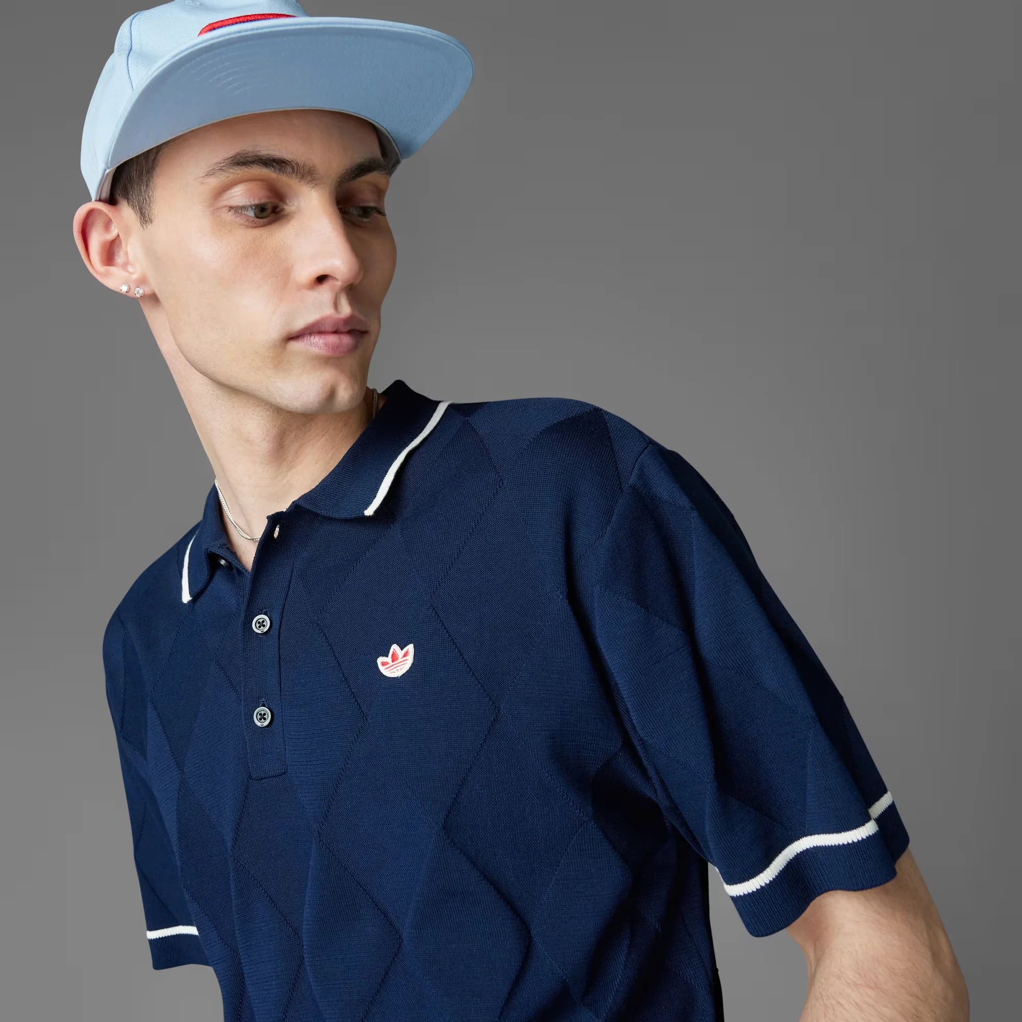 Adidas Originals Men Argyle Knit Polo Shirt