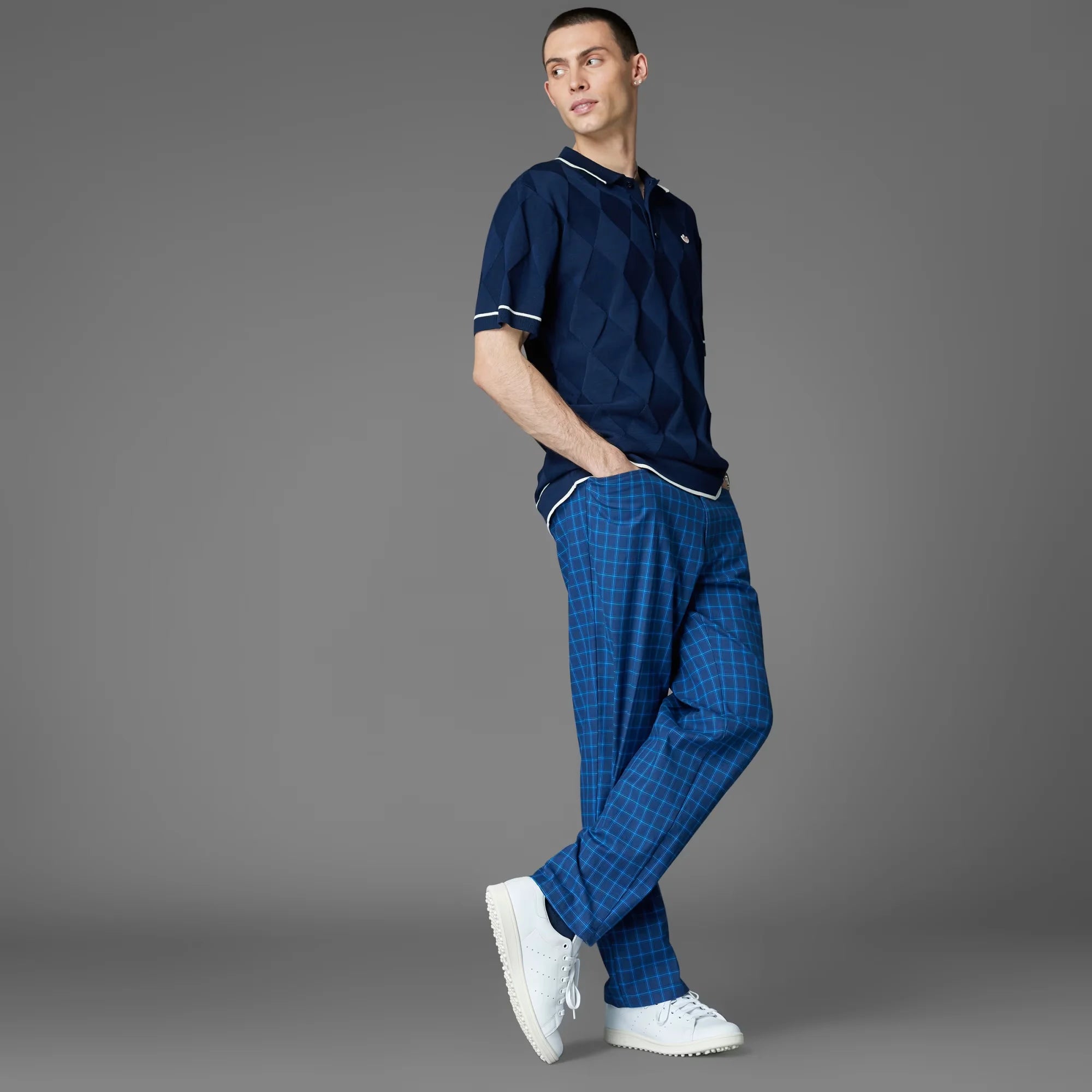 Adidas Originals Men Argyle Knit Polo Shirt