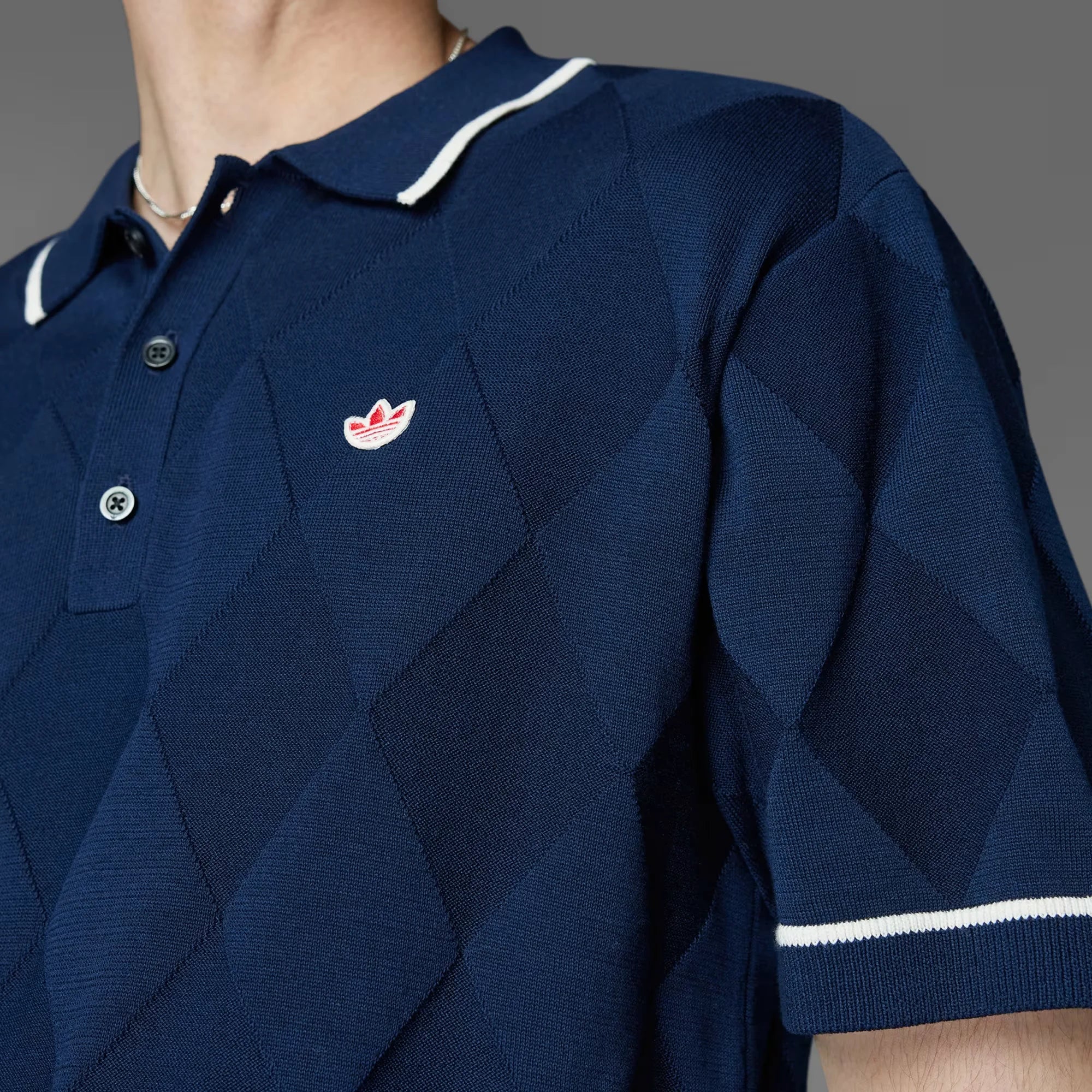 Adidas Originals Men Argyle Knit Polo Shirt