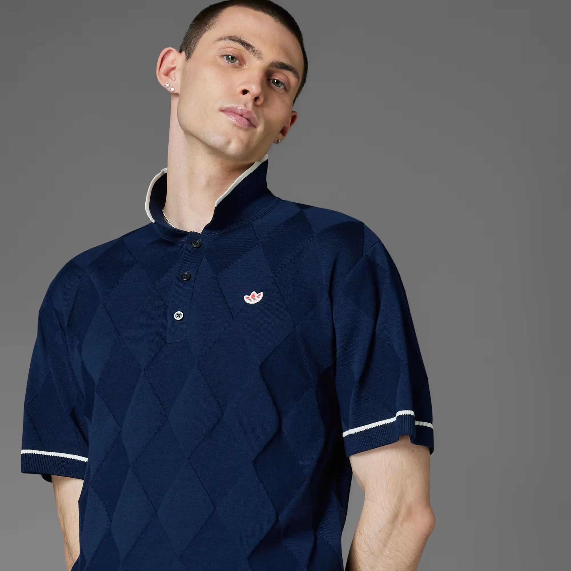 Adidas Originals Men Argyle Knit Polo Shirt