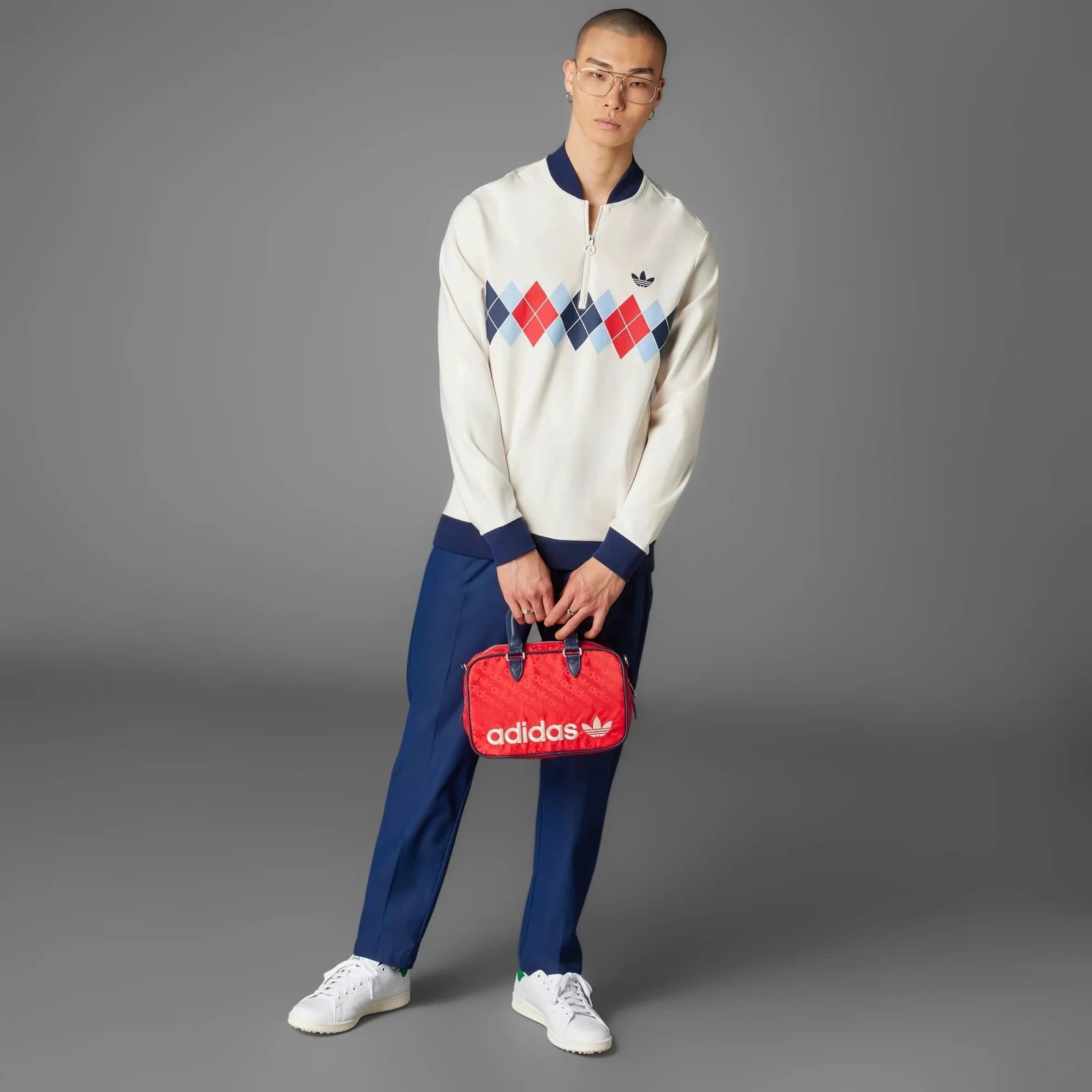 Adidas Originals Men Argyle Printed 1/4-Zip Sweatshirt – Par