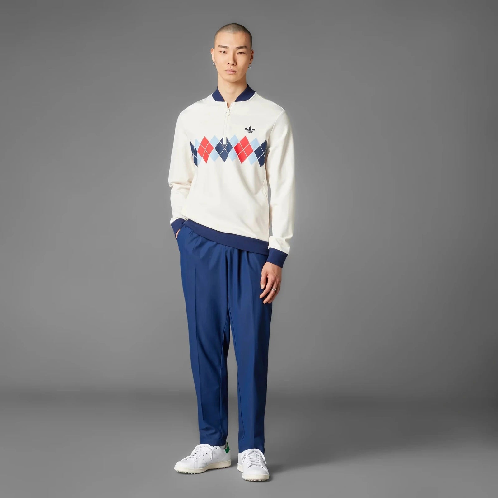 Adidas Originals Men Argyle Printed 1/4-Zip Sweatshirt