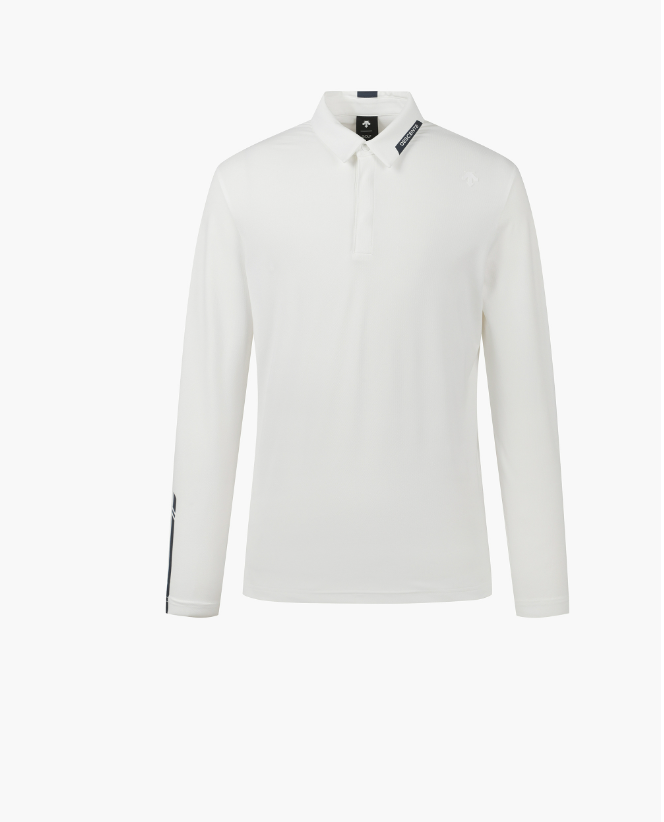 DESCENTE GOLF MEN'S ONE POINT COLLAR LONG SLEEVE T-SHIRT WHITE