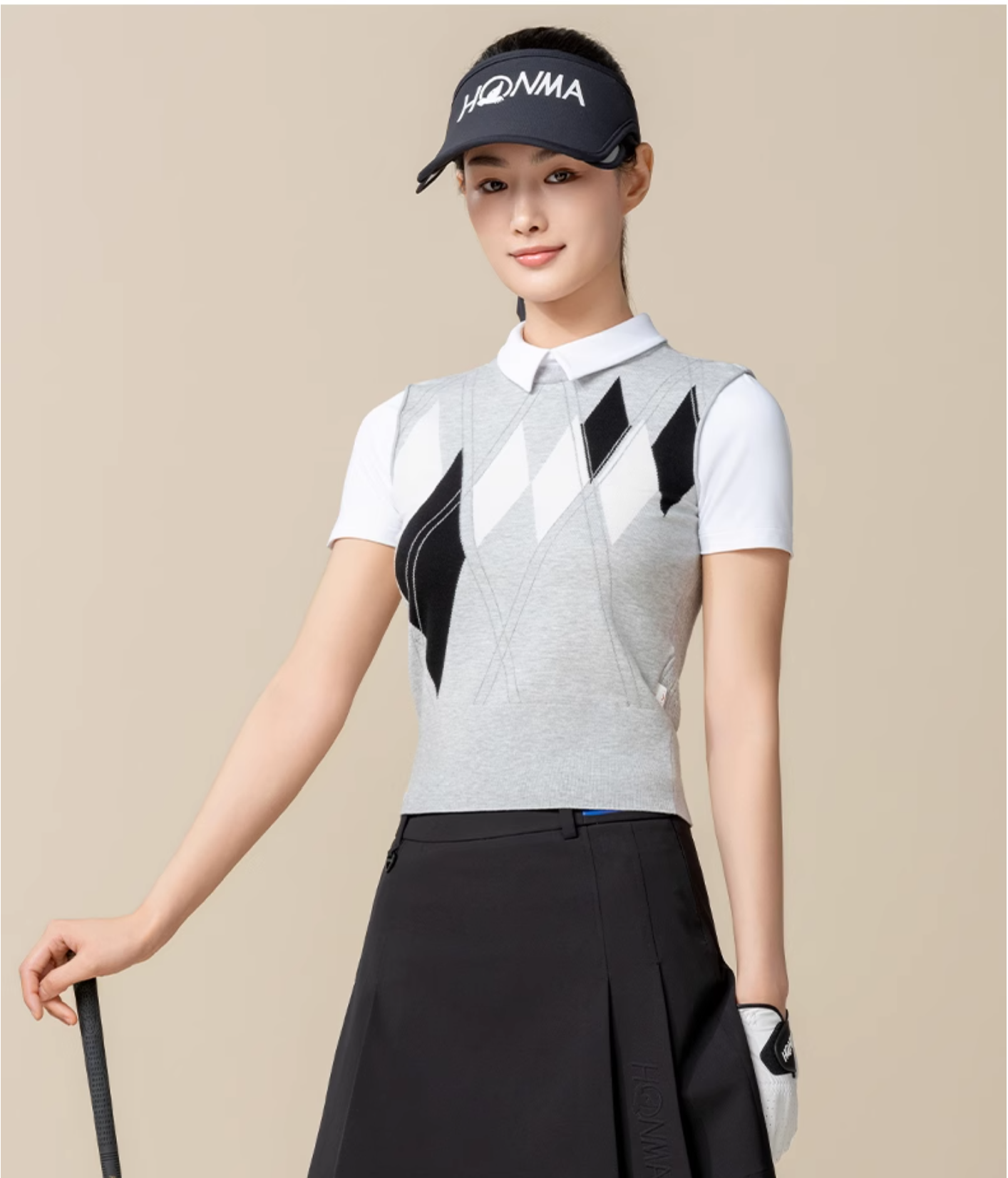 Honma Women Spring Argyle Knit Polo