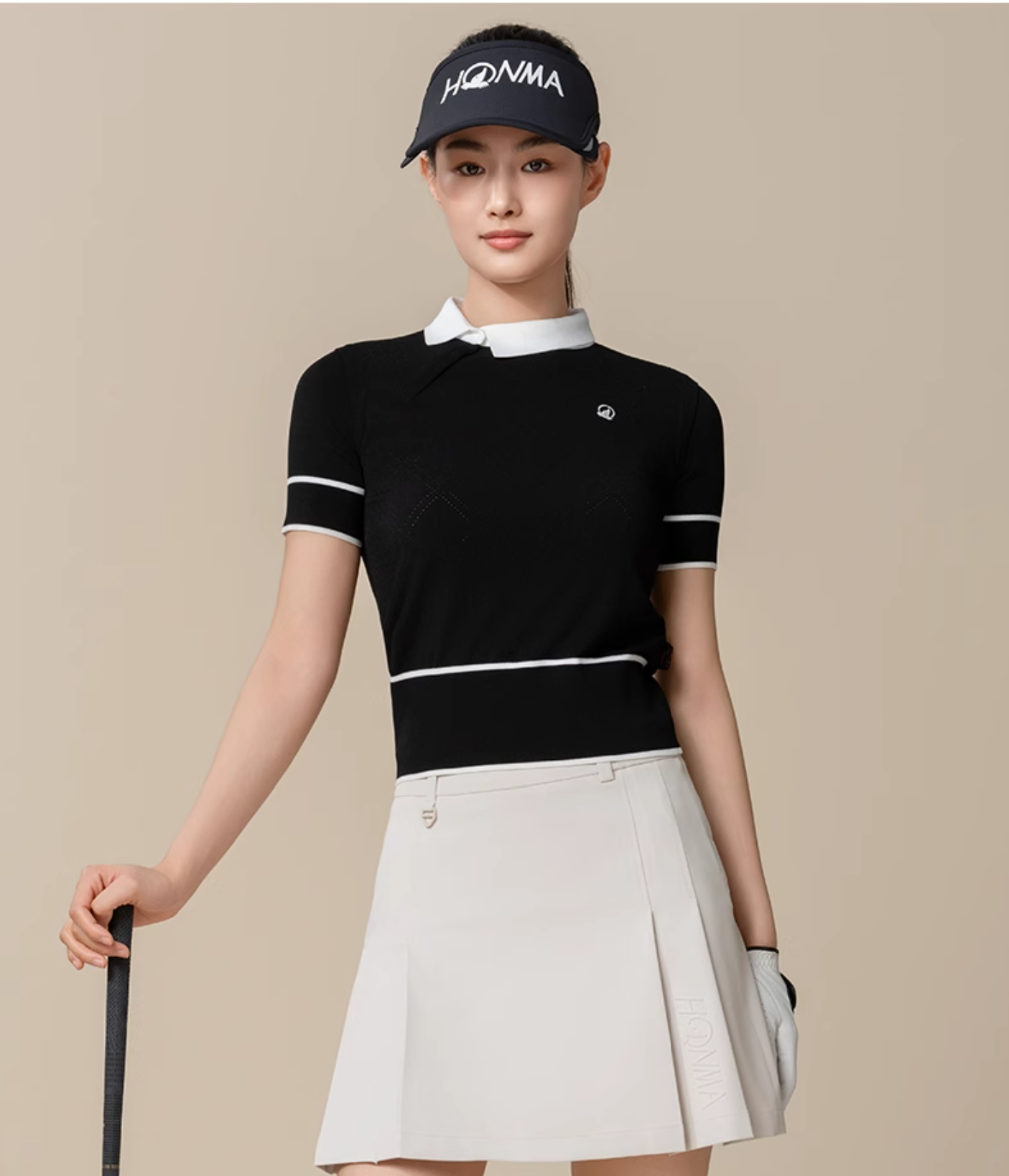 HONMA Women Spring Slanted Knit Short Sleeve Polo