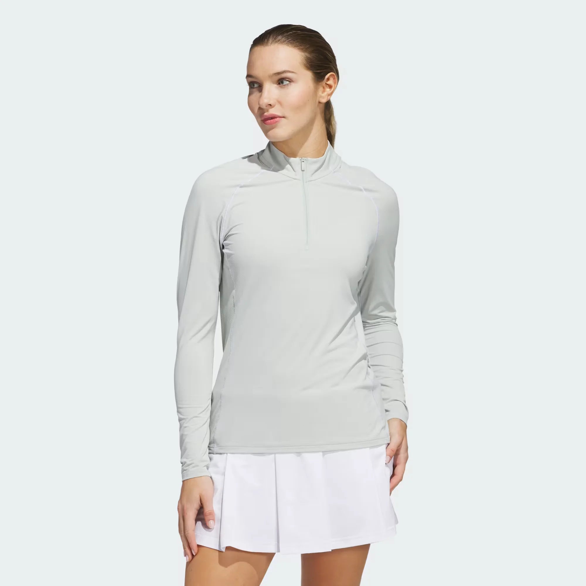 Adidas Women Ultimate365 Solid Quarter-Zip Mock Polo Shirt