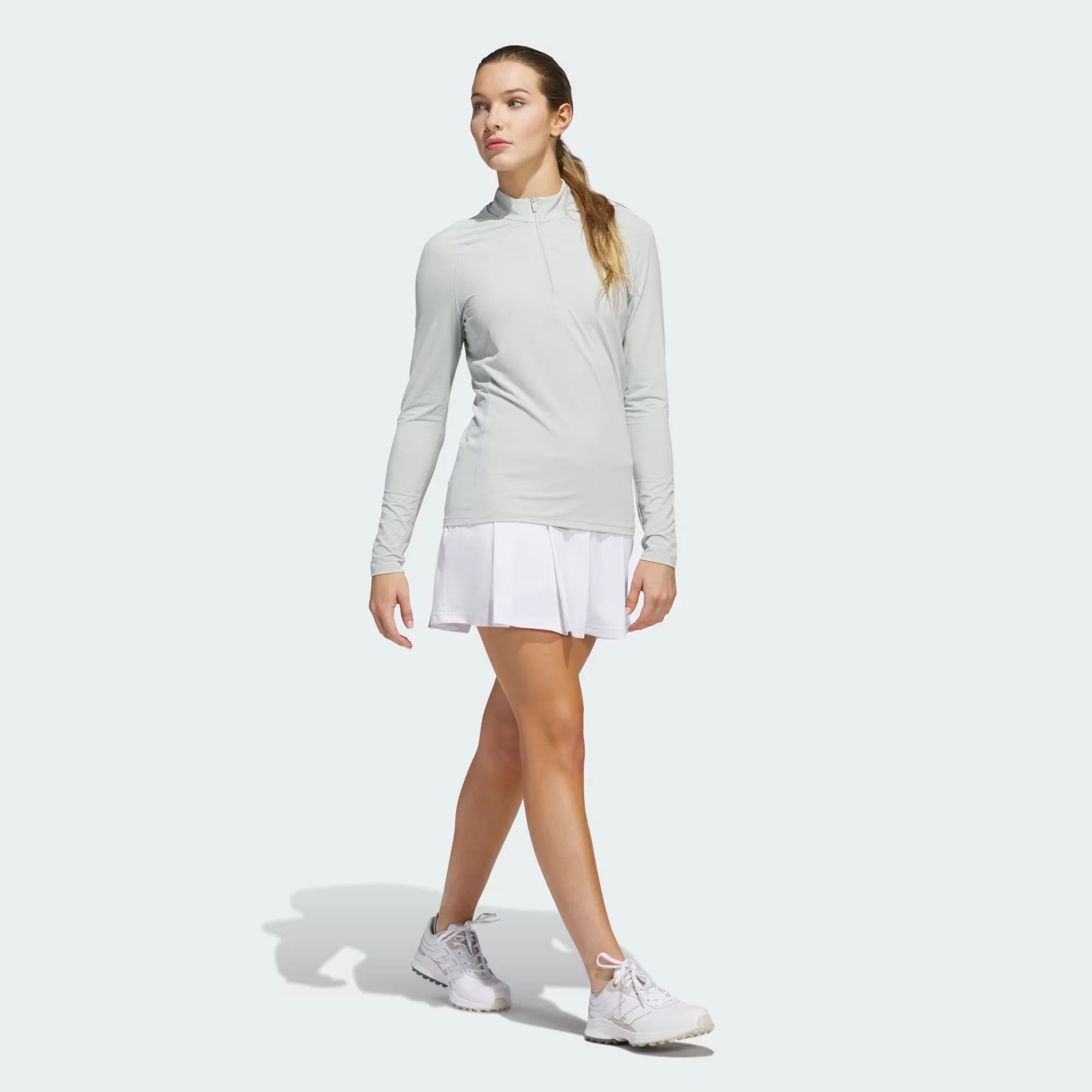 Adidas Women Ultimate365 Solid Quarter-Zip Mock Polo Shirt