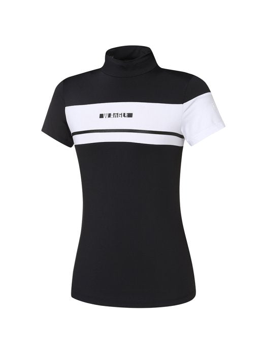 W.ANGLE SS22 WOMEN BORDER HIGH NECK SHORT SLEEVE POLO BLACK