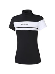 W.ANGLE SS22 WOMEN BORDER HIGH NECK SHORT SLEEVE POLO BLACK