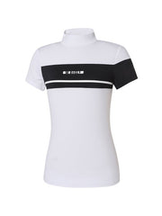 W.ANGLE SS22 WOMEN BORDER HIGH NECK SHORT SLEEVE POLO WHITE