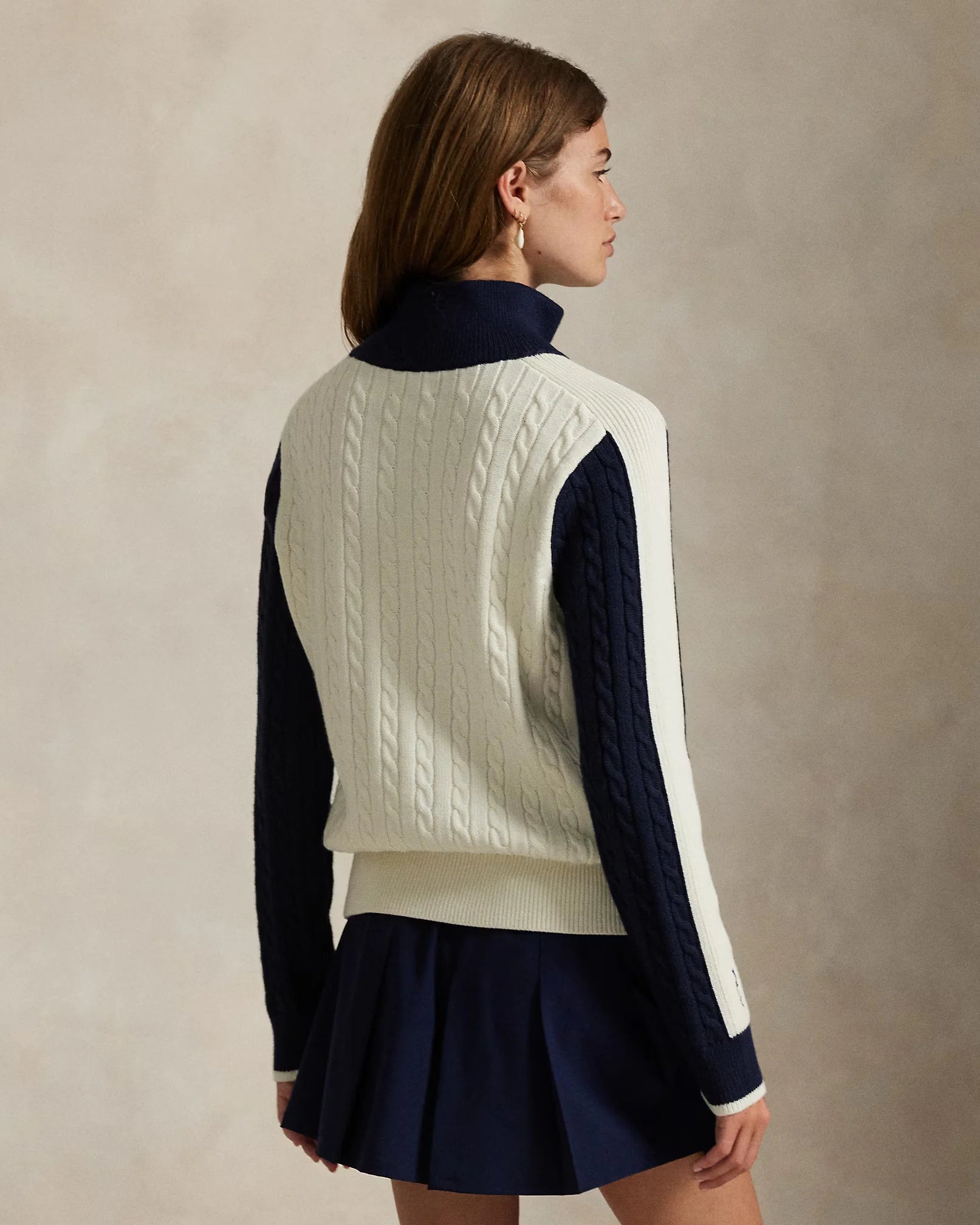 Ralph Lauren RLX Women Paneled Cable-Knit Quarter-Zip
