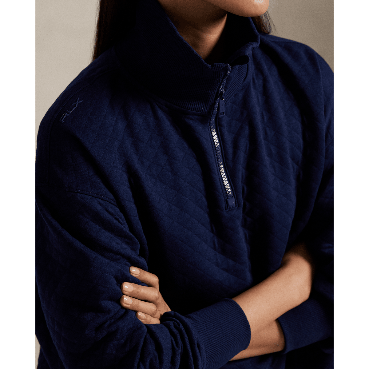 Ralph Lauren RLX Women Long-sleeve Quilted Double Knit Mock Neck 1/2 Zip Sweatshirt