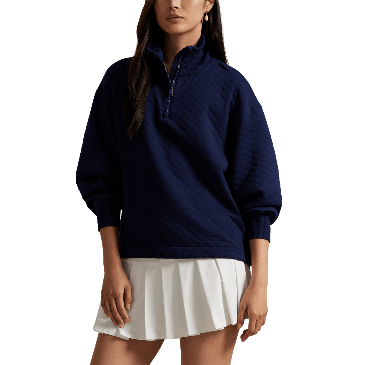 Ralph Lauren RLX Women Long-sleeve Quilted Double Knit Mock Neck 1/2 Zip Sweatshirt