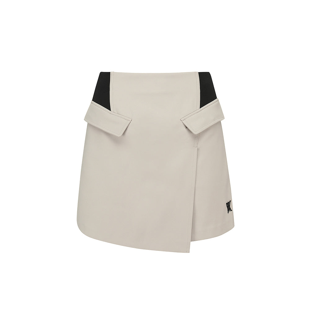 ANEW FW22 WOMEN KNIT MIX A-LINE SQ SKIRT LIGHT BEIGE
