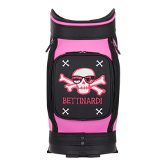 BETTINARDI ICON SERIES VESSEL COOLER DEN CADDY BLACK/PINK (SKULL & BONES LOGO) GOLF BAG