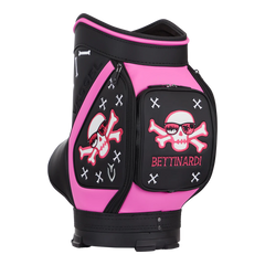 BETTINARDI ICON SERIES VESSEL COOLER DEN CADDY BLACK/PINK (SKULL & BONES LOGO) GOLF BAG