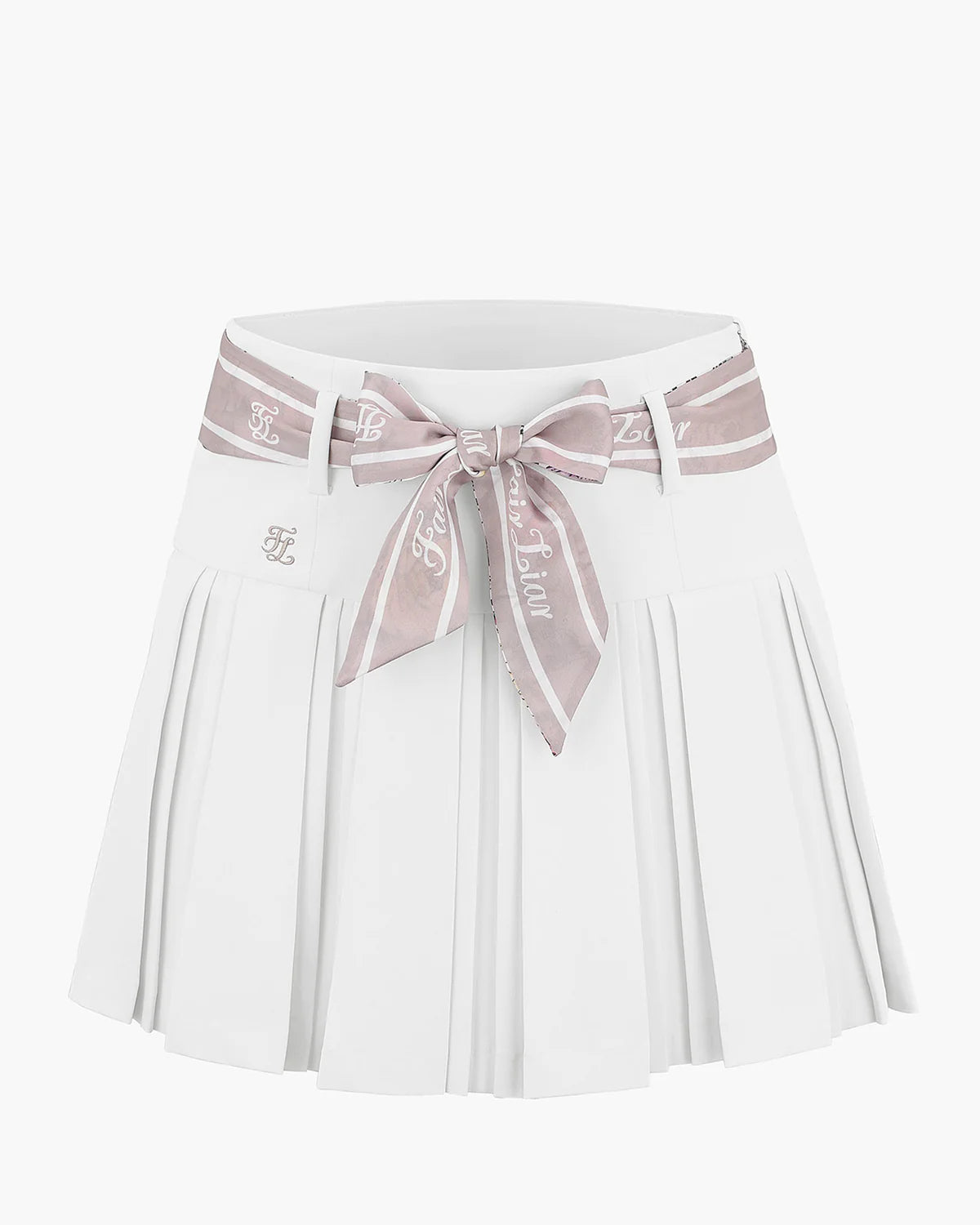 FairLiar 23SS Highwaist Pleats Skirt with Floral Belt WHITE