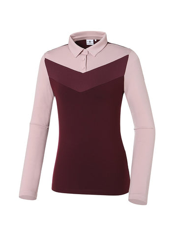 W.ANGLE FW22 WOMEN V COLOR BLOCK POLO T-SHIRT PINK