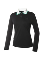 W.ANGLE 23SS WOMEN WAVE POLO TEEL BLACK