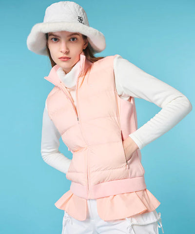 FAIRLIAR FW22 FRILL KNIT GOOSE DOWN VEST PINK CORAL