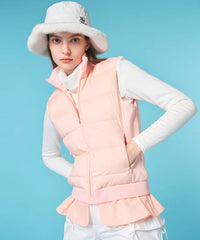 FAIRLIAR WOMEN FRILL KNIT GOOSE DOWN VEST PINK CORAL